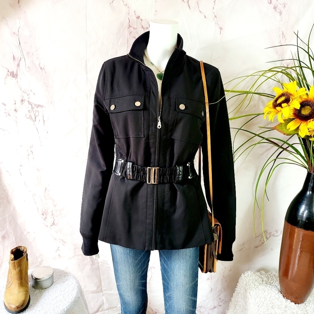 Black Women's Belted Utility Jacket